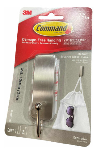 Gancho Metálico Decorativo 3m Command M Brushed Nickel Hook