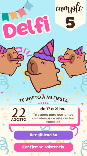 Tarjeta De Invitacion Digital Interactiva Capibara Agua