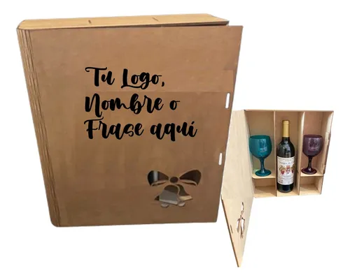 comprar Caja Regalo Para Botella Y Copas Personalizada Grabada Arcón