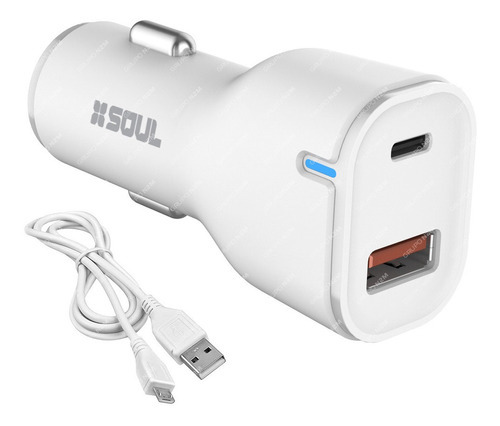 Cargador Para Auto Dual 2 Entradas Cable Micro Usb Lightning Color Blanco Micro-usb