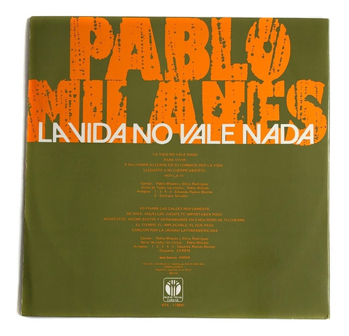 Lp Pablo Milanés - La Vida No Vale Nada - Excelente (Usado)