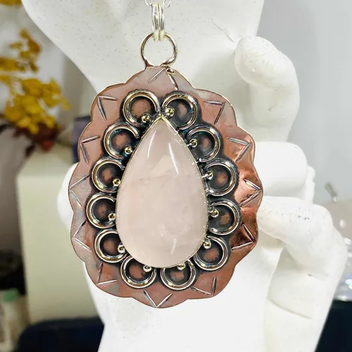 comprar Gran Colgante Cuarzo Rosa Cabujon 100% Natural Plata 925