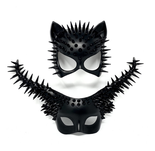 Set Mascara Negras Con Picos Disfraz En Pareja De Halloween Couple Black-1 Storm Buy Steampunk Men & Women Horror Devil Spike Masquerade Mask For Halloween Cosplay Burning Man Edc Party