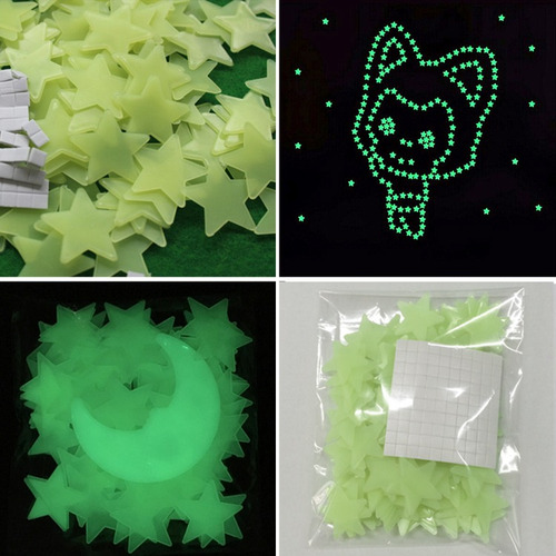 Imagen 2 de 10 de Estrellas Plasticas Fluorescentes X100 Unidades Luminosas Brillan En La Oscuridad