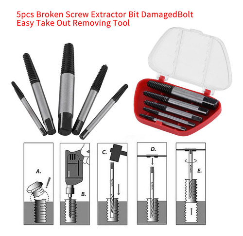 Extractor De Tornillos Dañado, 5 Piezas, Broca Rota, Fácil D