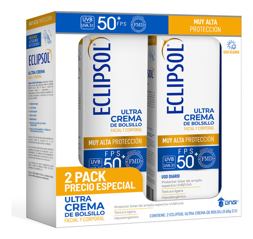 Eclipsol Duo Pack Ultra Crema De Bolsillo Facial Y Corporal FPS+50 60g
