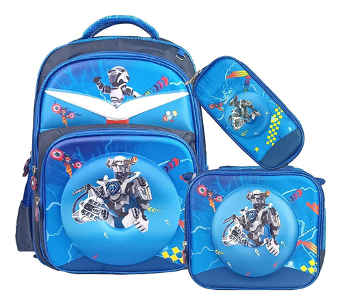 Kit Mochila Escolar Lancheira Estojo Infantil Desenho 3d