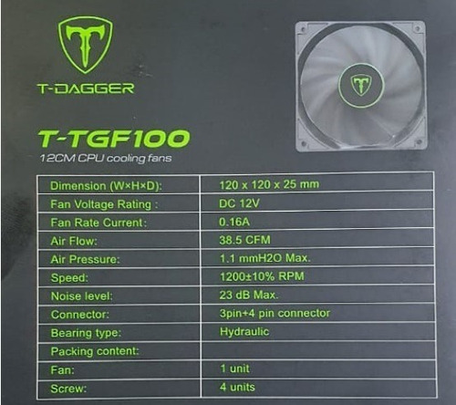 Imagem 9 de 9 de Kit Com 12 Fans Gamer 12cm T-dagger Tgf100