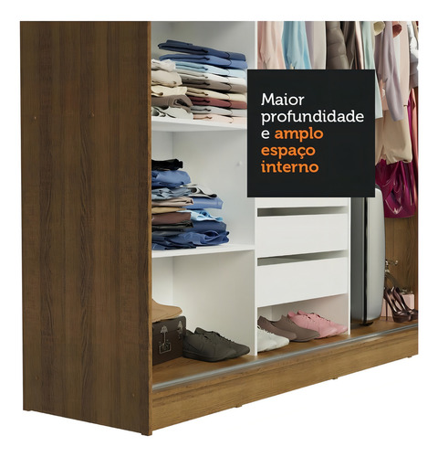 Guarda-roupa Casal Madesa Kansas Correr Com Espelho Rb Cor Rustic/Branco