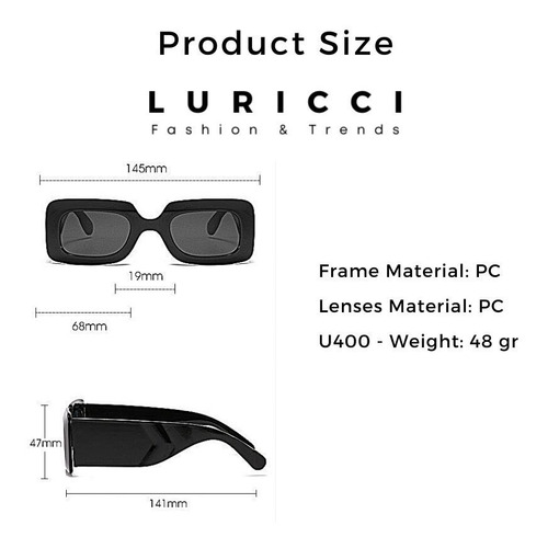 Imagen 3 de 4 de Lentes De Sol Luricci - Retro Rectangular Unisex + Estuche