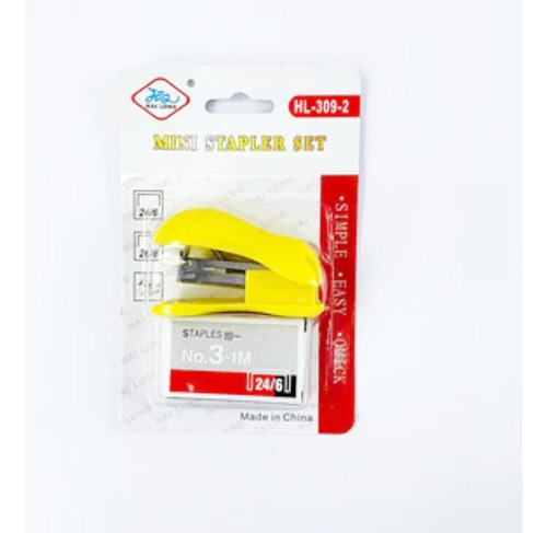 Engrapadora Mini Escolar U Oficina Con Caja De Grapas Amarillo
