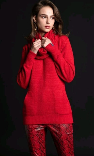 Imagem 2 de 3 de Tricot Amplo Com Bolsos E Gola Avulsa Vermelho Abenção