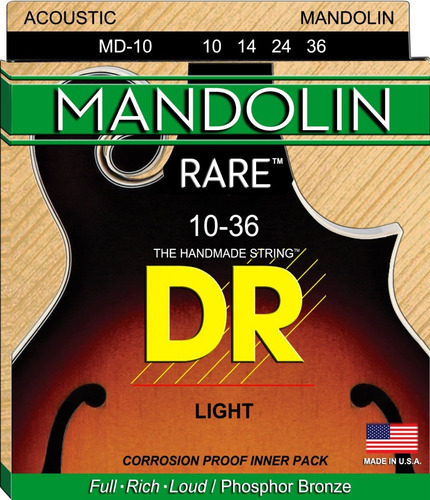 Encordoamento Mandolin Dr Strings Md-10 Rare - Bronze 010