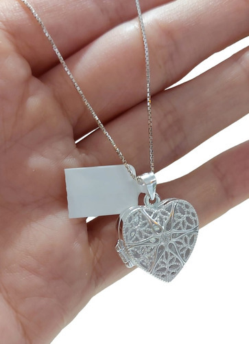 Dije Relicario De Plata 925 Corazón  20 Mm 