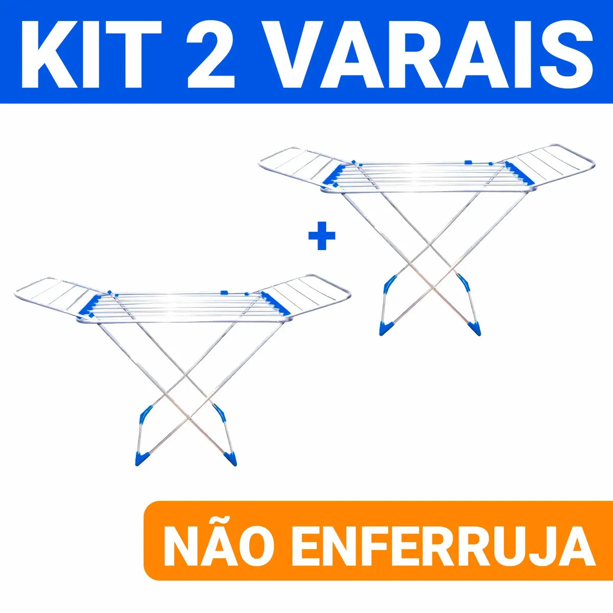 Kit 2 Varal P/ Roupas De Chão 100% Alumínio Grande Reforçado Com Abas Dobrável Retrátil Resistente Não Enferruja Não Marca Piso - Sombrisul