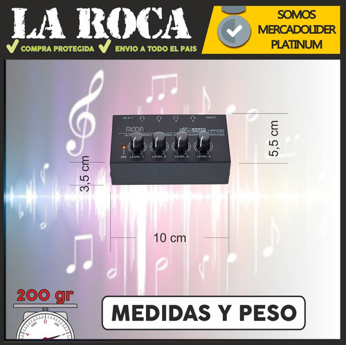 Imagen 7 de 10 de Multiplicador Para 4 Auriculares Moon Ha400m La Roca