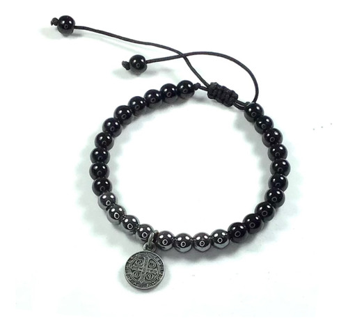 Pulsera San Benito. Obsidiana Y Hematite. Unisex