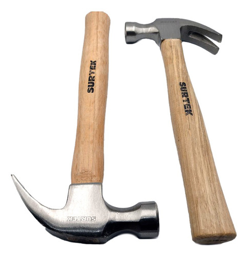 Martillo Uña Curva, Mango Madera 14 20 Oz Surtek Pack 2 Pzs