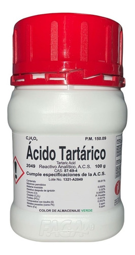 Ácido Tartárico R. A. De 100 G Fagalab