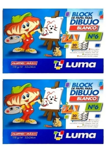  Pack X 2 Blocks De Dibujo Blanco Luma N° 6 X 20 Hojas