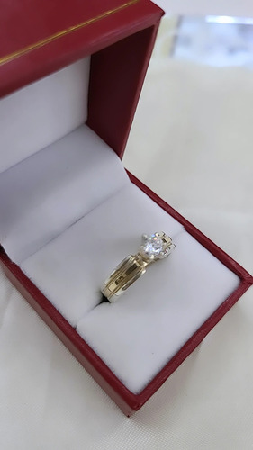 Anillo De Compromiso Plata Y Oro Con Circón Anillo Solitario