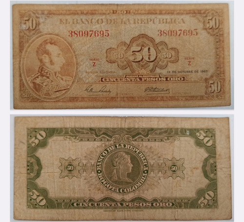 Billete Colombiano 50$ Pesos 1967