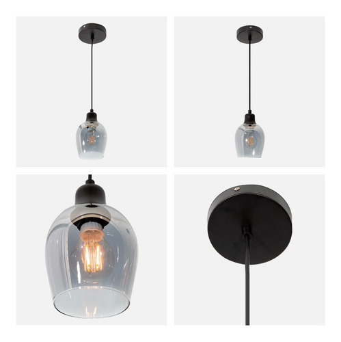 Lámpara Colgante Moderna Negro Vidrio Ahumado 40w E27 1 Luz