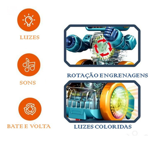Robô Dançarino Engrenagens Bate E Volta Com Luzes E Som