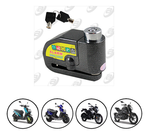 Candado Freno De Disco Con Alarma 9 Vcc Negro Rmb