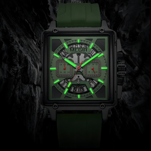 Reloj Cronógrafo Luminoso De Silicona Megir 2233g Color De La Correa Naranja