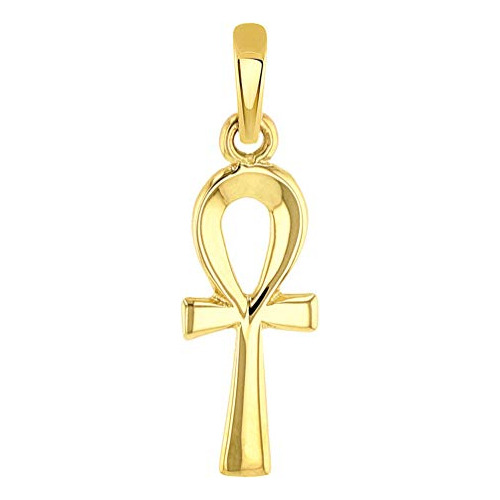 14k Sólido Oro Amarillo Mini Ankh Egipcio Cruz Colgant...