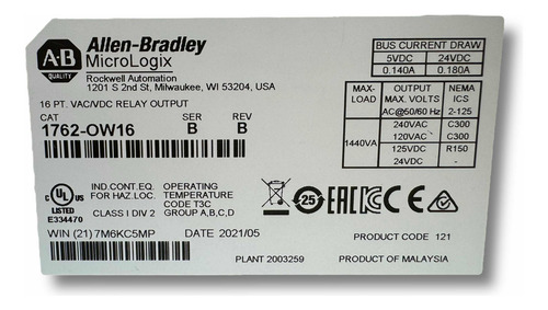 Allen Bradley 1762-ow16 Módulo De Salidas Micrologix 13 (Usado)