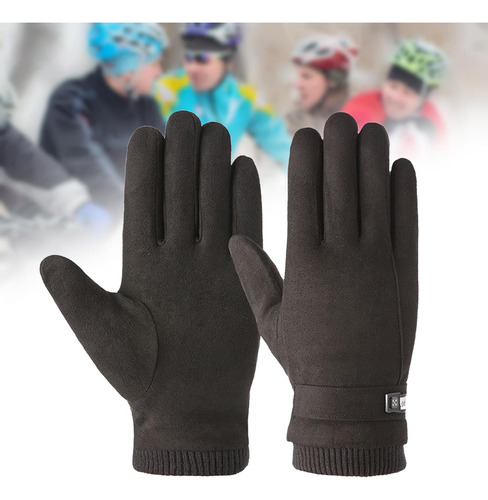 Guantes De Ante De Invierno Engrosados Con Dedos Negro