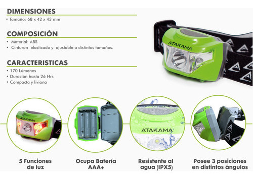 Linterna Frontal Alma 170lm Atakama Outdoor