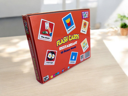 Tarjetas De Aprendizaje De Vocabulario De Comida En Inglés 45 Pzas | Tamaño: 18x22 Cm | Tarjetas Educativas En Inglés Teach Play| Flash Cards Restaurant