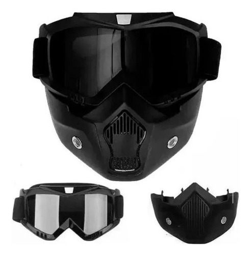 Antiparras Espejadas + Mascara P/ Casco Air Flow ** Fas! Lente Tonalizado Armazón Negro