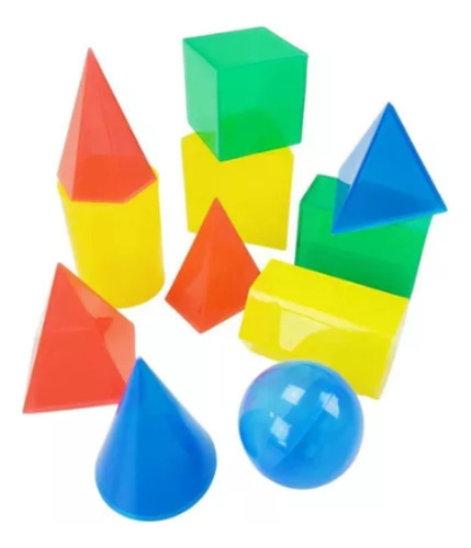 Sólidos Geométricos Em Plástico - Kit 11 Peças Coloridas | Pirâmides, Prismas, Cone, Cubo, Esfera | Material Didático Completo Com Manual E Videoaulas | Ideal Para Ensino De Geometria Em Sala De Aula