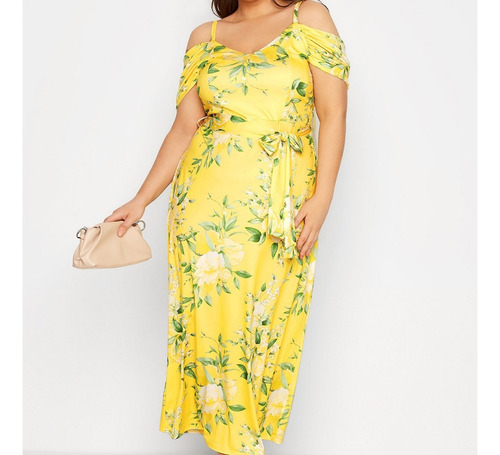 Faldas Largas Elegantes De Cuello Redondo Floral Talla Grand