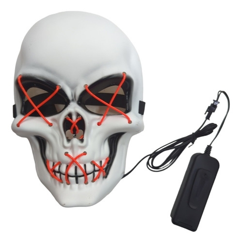 Mascara Esqueleto Luz Led Plastico Duro Halloween Disfraz