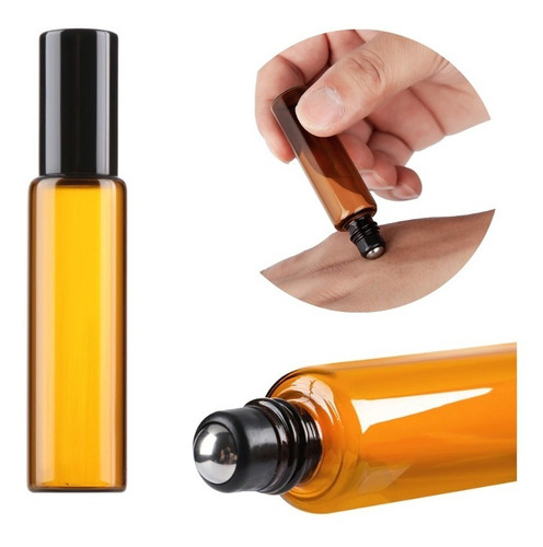 Frasco 3ml Vidro Ambar Rolon Esfera Metal Tampa Kit 10pçs