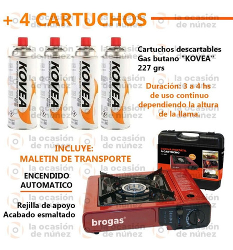 Anafe Camping + 4 Cartuchos Butano Cocina Portatil