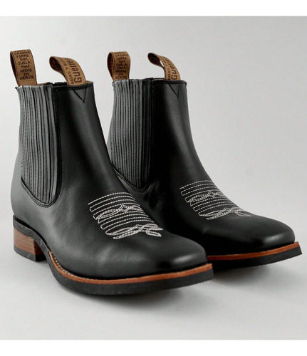 Botas Botines Vaqueros 100% Piel Casuales Hombre Negro