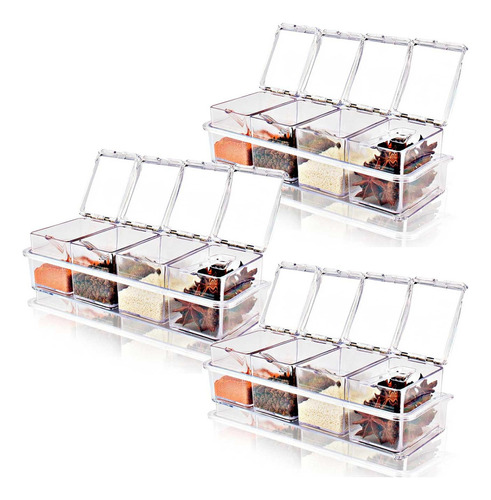 Mini Condimentero Set 4 Cajas Almacenamiento Packx3 Especias Color Blanco