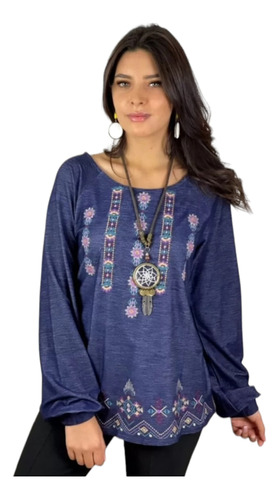 Polera Boho Con Flores Bordada