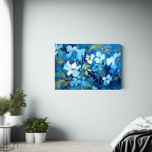 50x40cm Cuadro Realismo Onírico Con Flores Bastidor Madera