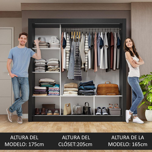 Ropero Closet Madesa 3 Puertas 1 Espejo Ng Color Negro/Gris