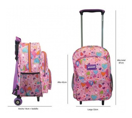 Gremond Mochila Con Carro 24 Lts Rosa Jean Corazón