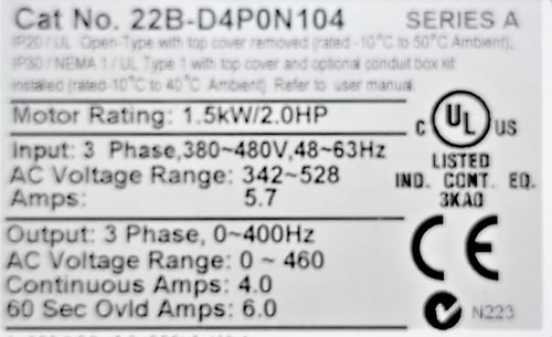 Variador Allen Bradley 22b-d4p0n104 2hp Powerflex 40 (Usado)
