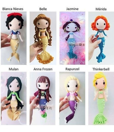 8 Patrones Princesas Sirenas Disney Amigurumi Crochet