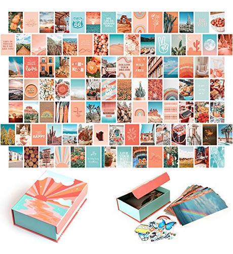 Pósteres Peach Aesthetic Wall Collage Kit, Boho Posters For 